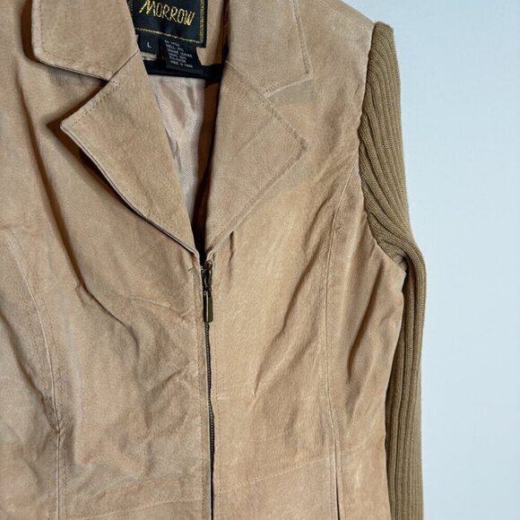 Vintage mixed media beige leather zip up jacket - Picture 2 of 4
